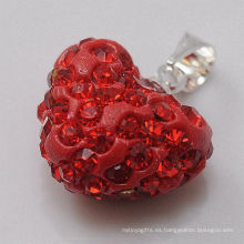 Colgante cristalino rojo al por mayor de la arcilla de la llegada 15MM del corazón de Shamballa del regalo de la Navidad nuevo pendiente de la arcilla para la joyería de DIY